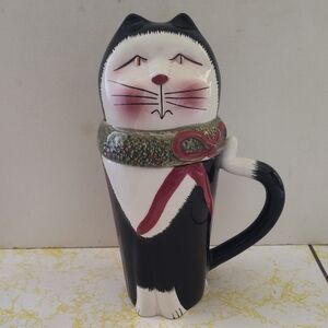 Oneida Black and White Cat Mug with Red Scarf